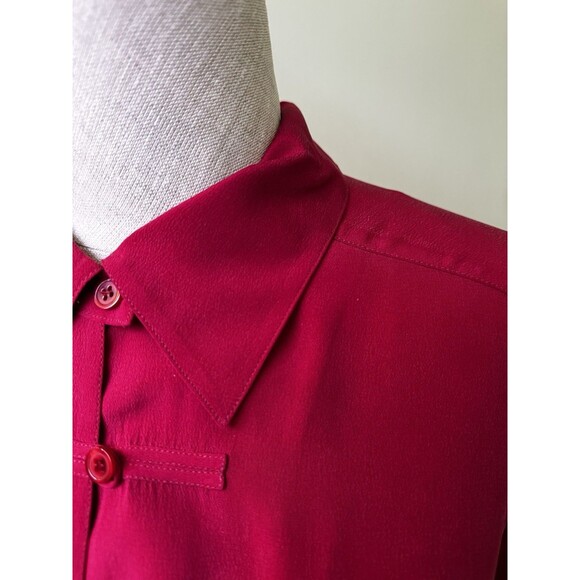 Barrie Pace Vintage 80s Silk Blouse Button Down Formal Shirt Magenta Size 18 1X - Picture 10 of 16
